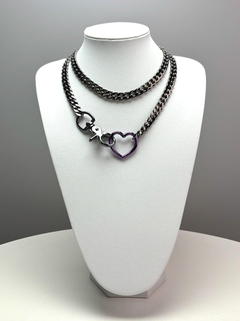 paloli Women's Slip Chain Rainbow Heart O-Ring Chunky Chain Necklace, Rays Cuban Long Layered Jewelry, Adjustable Lariat Y-Necklace Heart Loop Choker - Image 3